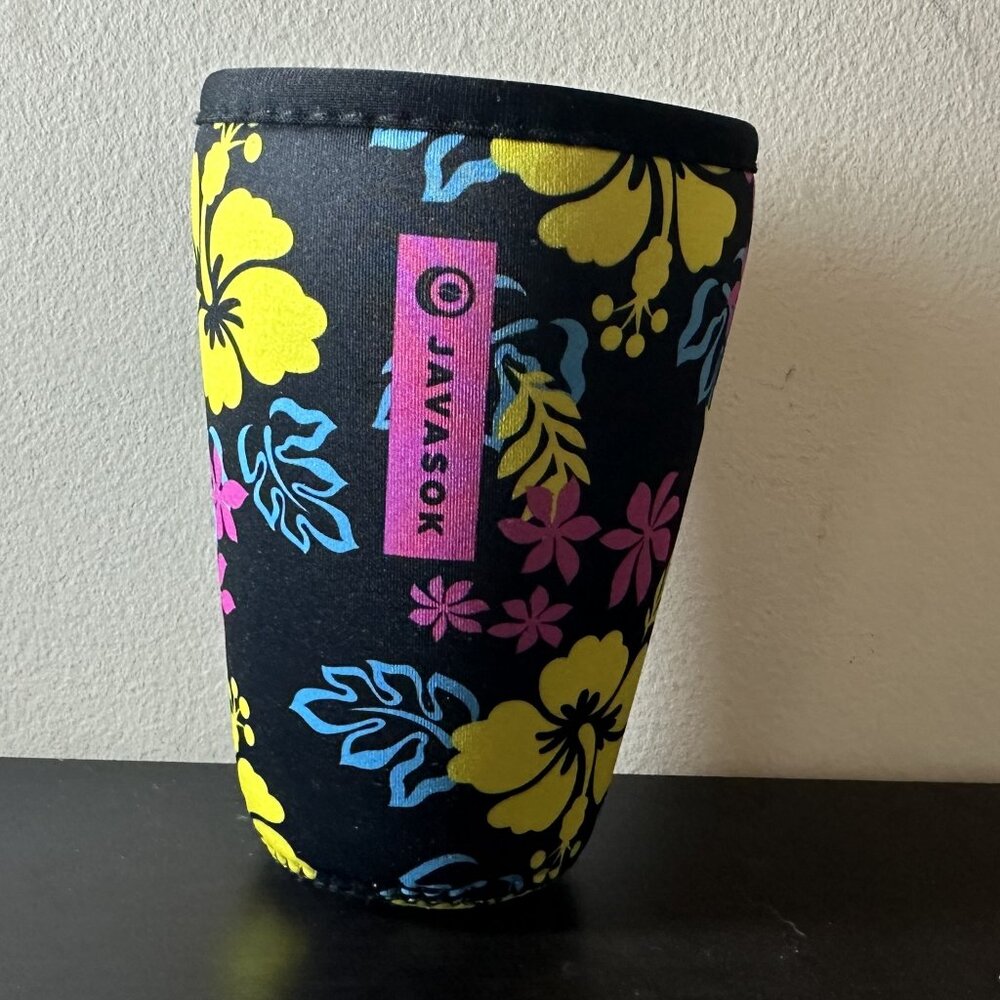 "Neon Hibiscus" Neoprene JavaSok Iced Coffee Sleeve - Medium 22-28oz Cups